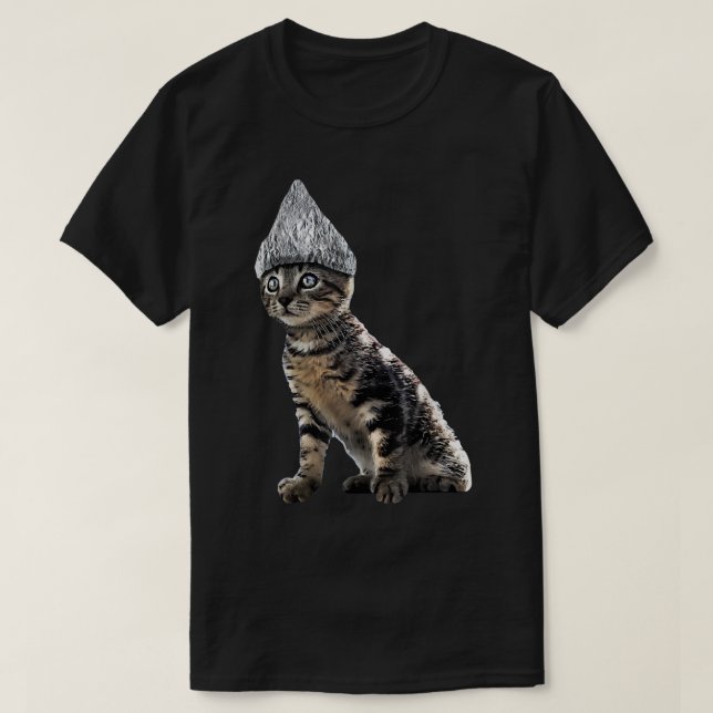 T-shirt Funny Halloween Cat Tin Foil Hat Conspiracy for Me (Design devant)