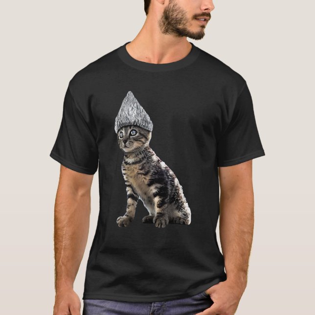 T-shirt Funny Halloween Cat Tin Foil Hat Conspiracy for Me (Devant)
