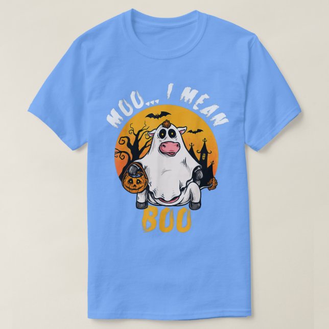 T-shirt Funny Halloween Cow Moo I Mean Boo Pumpkin Farmer  (Design devant)