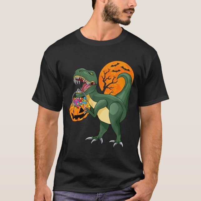 T-shirt Funny Halloween Dinosaur Pumpkin Y T Rex Boys Kids (Devant)