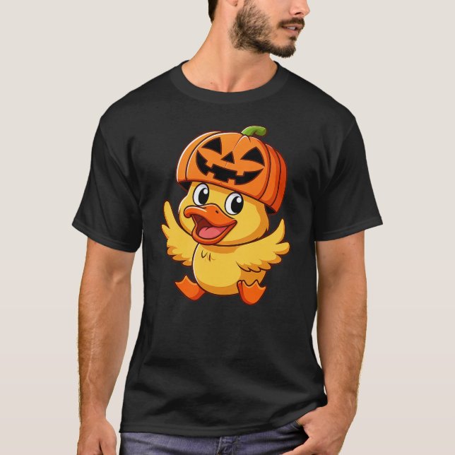 T-shirt Funny Halloween Duck Pumpkin Cartoon Hat (Devant)