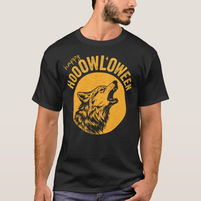 T-shirt Funny halloween Howl-o-ween beautiful wolf howling (Devant)