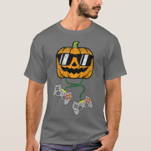 T-shirt Funny Halloween Jack O Lantern Video Gamer Pumpkin