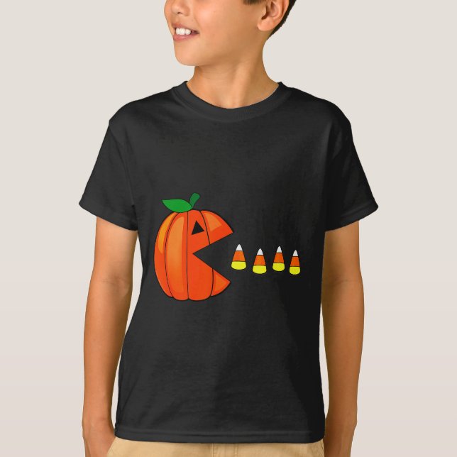 T-shirt Funny Halloween Pumpkin Eating Candy Corn  (Devant)