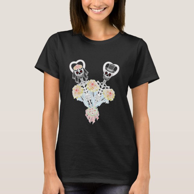 T-shirt Funny Halloween Skeleton Couple Bride and Groom (Devant)