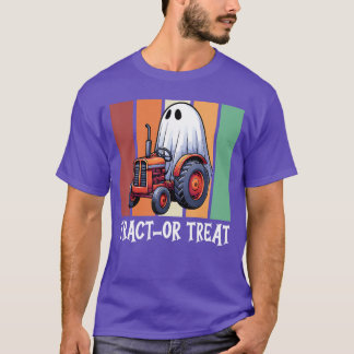 T-shirt Funny Halloween Tractor Ghost Boys Kids Trick ou T