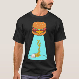 T-shirt Funny hamburger UFO soucoupe volante enlevant frit