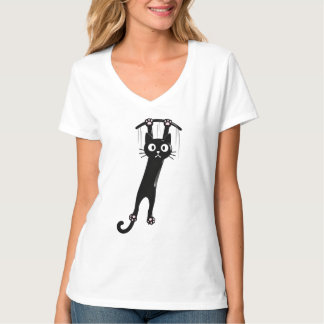 T-shirt Funny Hanging Black Cat T Shirt Cute Cartoon Cat L