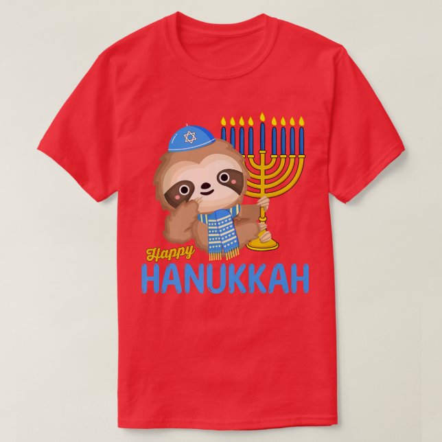 T-shirt Funny Hanoukka Sloth Menorah Pajamas pour Gi hébre (Design devant)