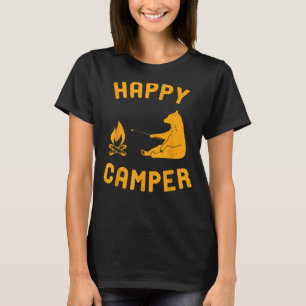T-shirt Funny Happy Camper Tee - shirt avec ours et feu de