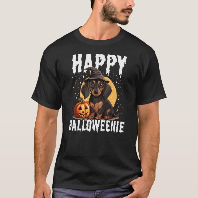 T-shirt Funny Happy Halloweenie Halloween 2024 Weiner Dog  (Devant)