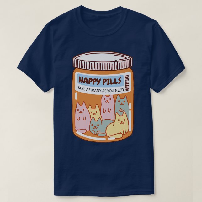 T-shirt Funny Happy Pills Chat Mignonne Santé Mentale Chat (Design devant)