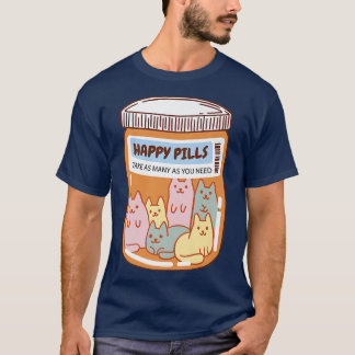T-shirt Funny Happy Pills Chat Mignonne Santé Mentale Chat