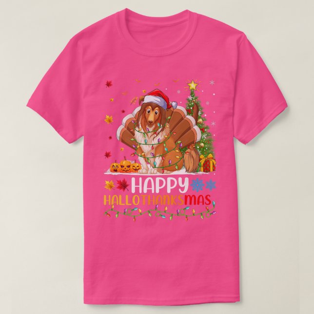T-shirt Funny Happy Shetland Sheepdog HelloThanksMas (Design devant)