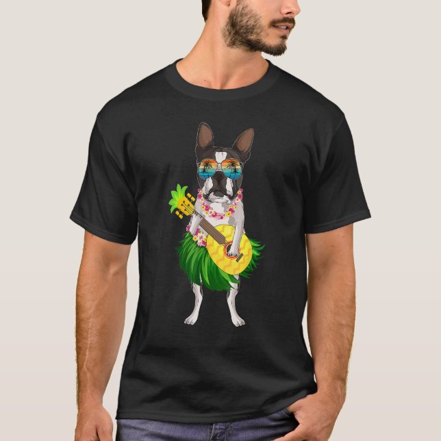 T-shirt Funny Hawaiian Boston Terrier Dog Pineapple Ukulel (Devant)