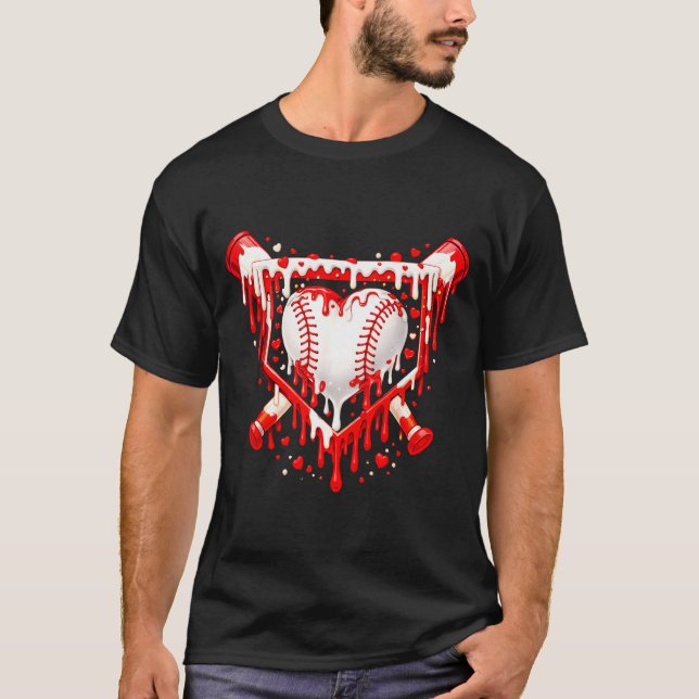 T-shirt Funny Heart Baseball Drip Ice Cream Valentines Day (Devant)