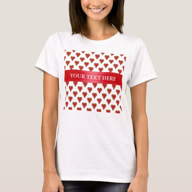 T-shirt Funny Heart Pattern gold red + your backgr. & (Devant)