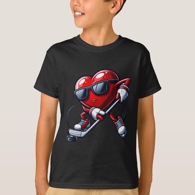 T-shirt Funny Heart Playing Hockey Valentines Day Mens Boy (Devant)