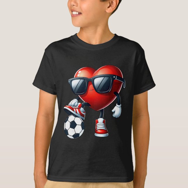T-shirt Funny Heart Playing Soccer Valentines Day Mens Boy (Devant)