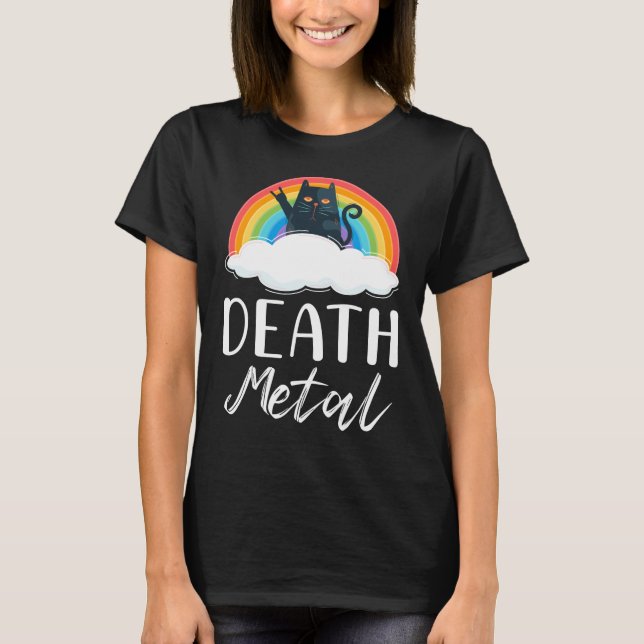 T-shirt Funny Heavy Death Metal Chat Rainbow Rock Music (Devant)