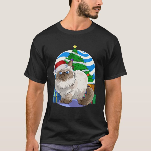 T-shirt Funny Himalayan Cat Santa Christmas Tree Decor (Devant)