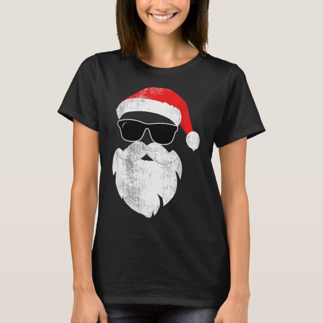 T-shirt Funny Hipster Santa Face With Hat Beard &amp; Gles (Devant)