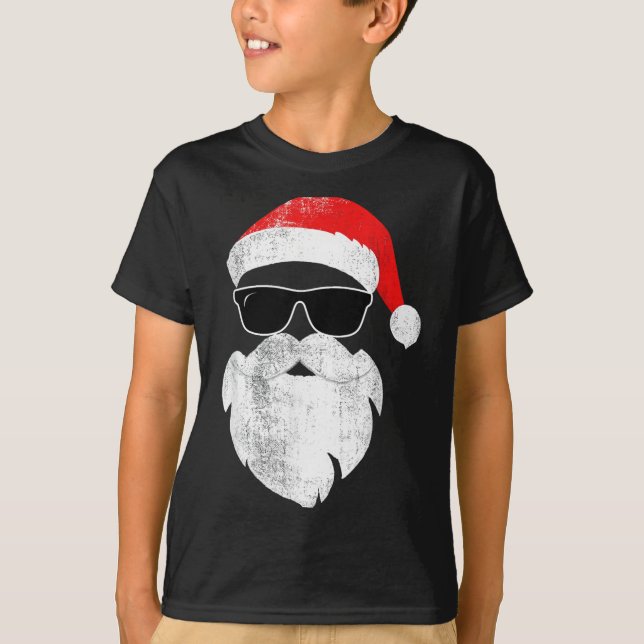 T-shirt Funny Hipster Santa Face With Hat Beard &amp; Gles (Devant)
