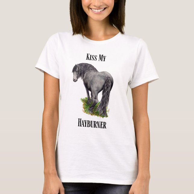 T-shirt Funny Horse Humour, Kiss My Hayburner, Equestre (Devant)