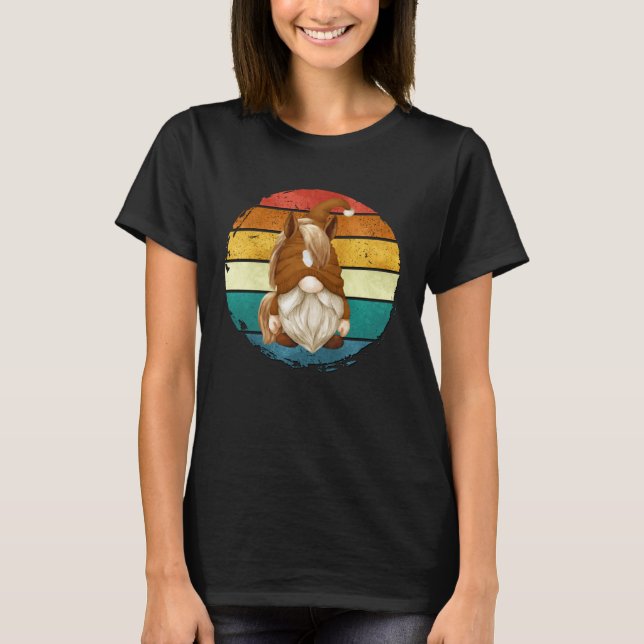 T-shirt Funny Horse Lover Gnome For Women Retro Sunset For (Devant)