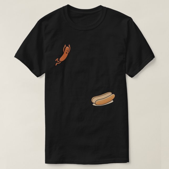 T-shirt Funny Hot Dog Jumping Into Bun – Cute Sausage Cart (Design devant)