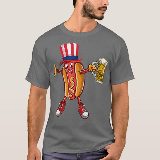 T-shirt Funny Hot dog US Casquette Drapeau Boire de la biè (Devant)