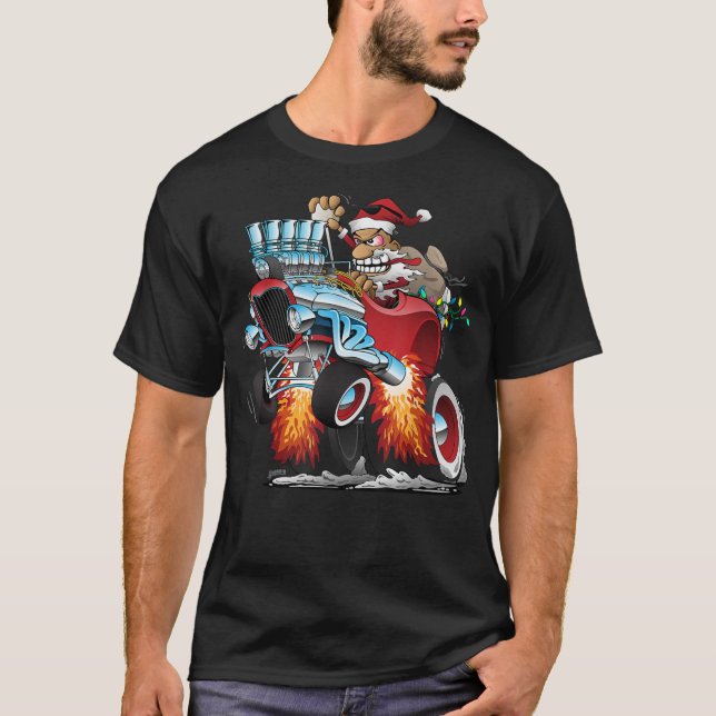 T-shirt Funny Hot Rod Santa Claus Christmas Holiday Car Ca (Devant)