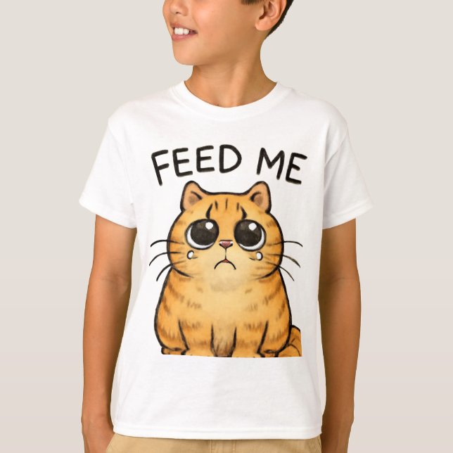T-shirt Funny Hungry Cat Staring for Food Art (Devant)