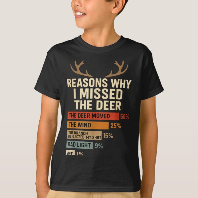 T-shirt Funny Hunter Reasons Why I Missed The Deer Hunting (Devant)