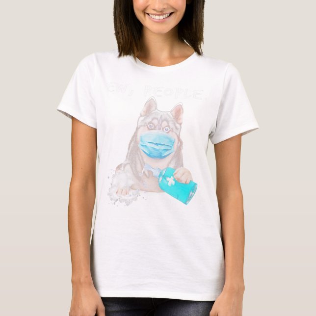 T-shirt Funny husky chev dog wearing a face mask (Devant)