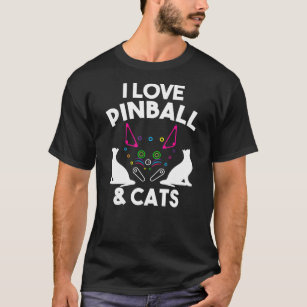 T-shirt Funny I Love Pinball & Cats  Cool Arcade Machine K
