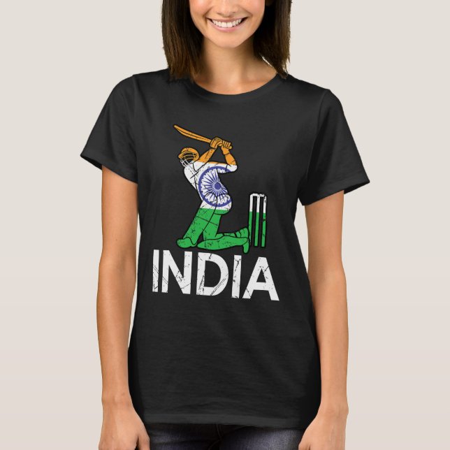 T-shirt Funny India Flag Cricket Supporters Tee Indian Cri (Devant)