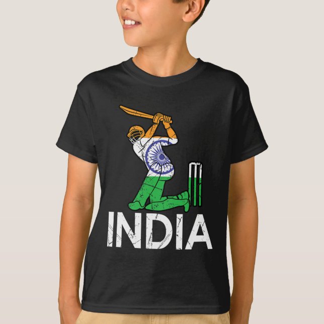 T-shirt Funny India Flag Cricket Supporters Tee Indian Cri (Devant)