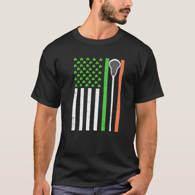 T-shirt Funny Irish American Flag Lacrosse St. Patrick's D (Devant)