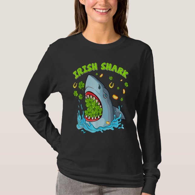 T-shirt Funny Irish Shark Shamrock Shark Lover St Patrick (Devant)