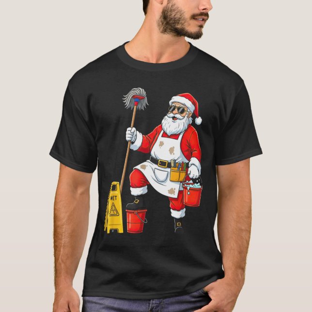 T-shirt Funny Janitor Santa Christmas Graphic Cleaner Clea (Devant)