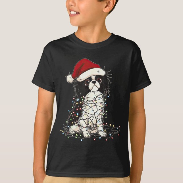 T-shirt Funny Japanese Chin Christmas Graphics Dog Lights  (Devant)
