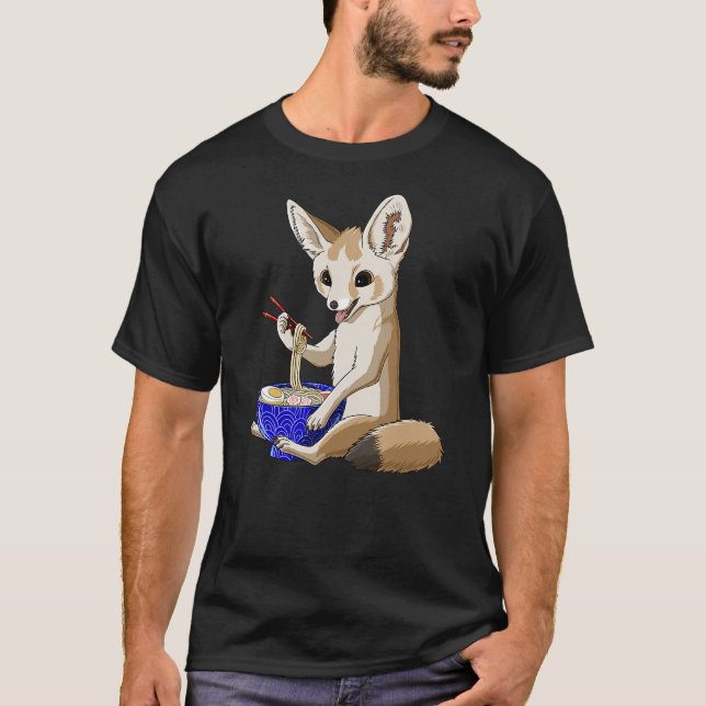 T-shirt Funny Japanese Kawaii Ramen Noodles Fennec Fox (Devant)