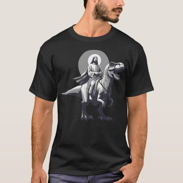 T-shirt Funny Jesus Riding T-Rex Dinosaur Meme Parody for  (Devant)