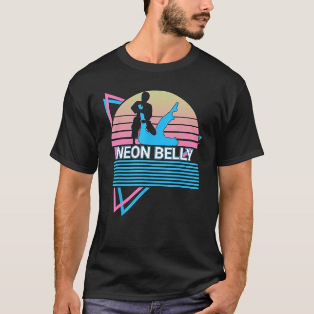 T-shirt Funny Jiu Jitsu BJJ Retro Neon Belly (Devant)