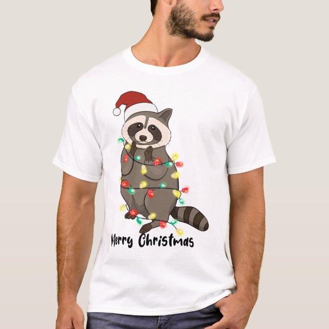 T-shirt Funny Joyeux Noël Racoon (Devant)