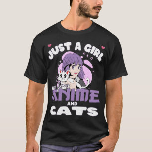 T-shirt Funny Just a Girl loves Anime and Cats Lover