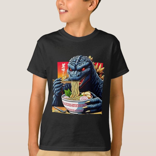 T-shirt Funny Kaiju Eating Ramen Japanese Monster Lover Bi (Devant)