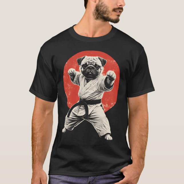 T-shirt Funny Karate Pug Black Belt Martial Arts Dog (Devant)