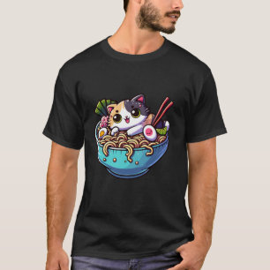 T-shirt Funny Kawaii Anime Chat dans Ramen Bowl Nood japon